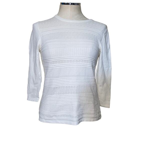 Buffalo David Bitton 3/4 Sleeve Pointelle Knit Sweater in Off White Size Medium - Picture 4 of 8